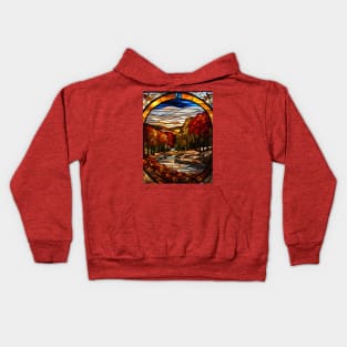 Stained Glass Window Of Autumn Scene Kids Hoodie